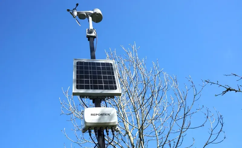 Solar panel powering a weather station