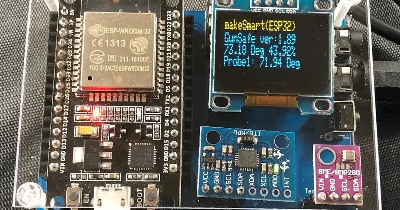 A PCB with various sensors integrated for environmental monitoring