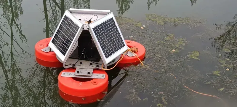 Solar panel powering a forest resources monitoring buoy