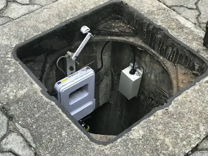A sensor device installed in an urban drainage pipe for monitoring